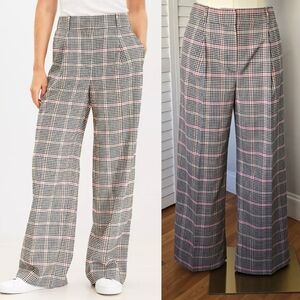 LOFT Plaid Wide-Leg Trousers with Pink Accent